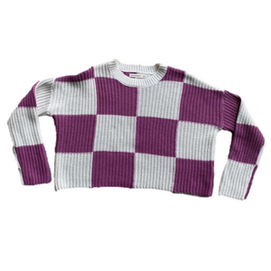 Moon & Madison Checkerboard Cropped Skater Knit Sweater Top Junior's XS